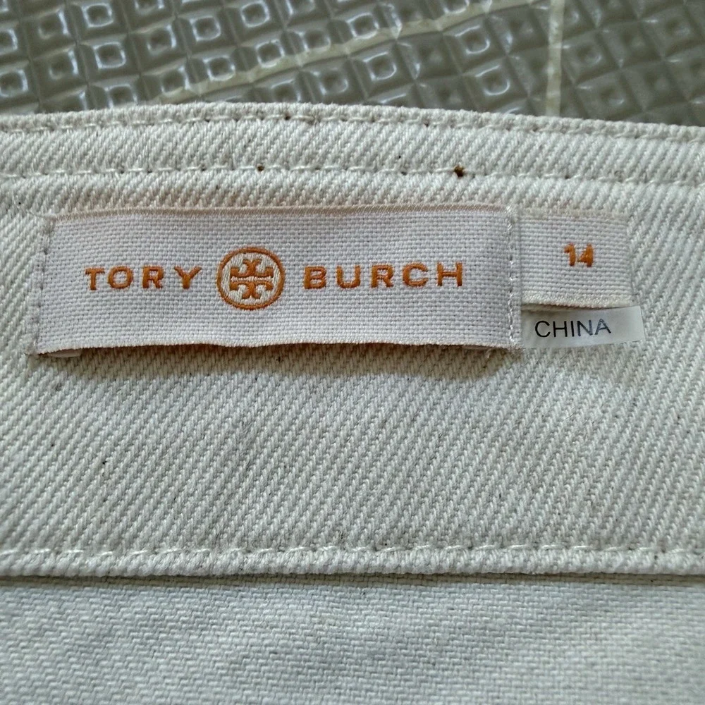 Tory Burch Cotton Puffed Sleeve Denim Dress 14 Beige Shirt Dress Casual Career